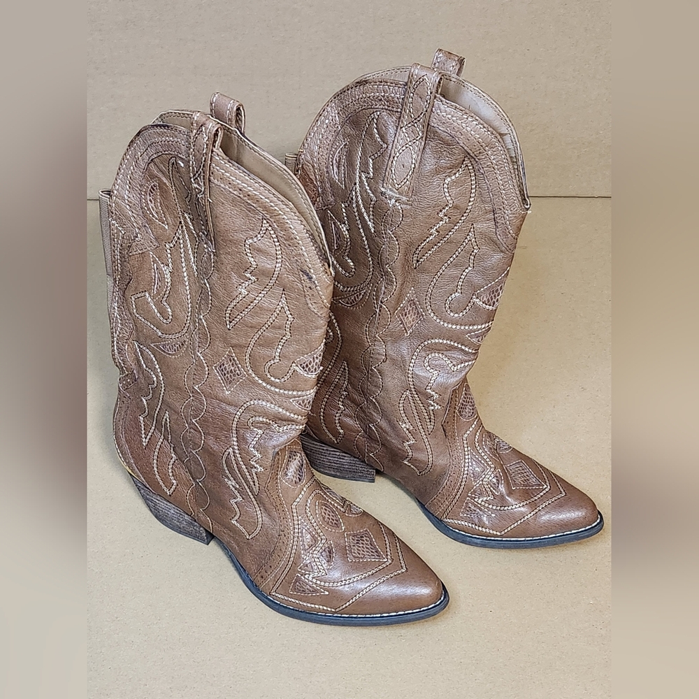 REBA TAN LEATHER Western COWGIRL Boots RB-Backstage Women's US Size 9 - Picture 2 of 11